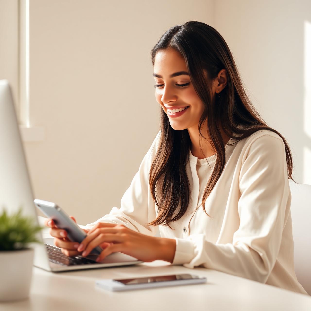 Mulher organizando suas finanças pelo celular